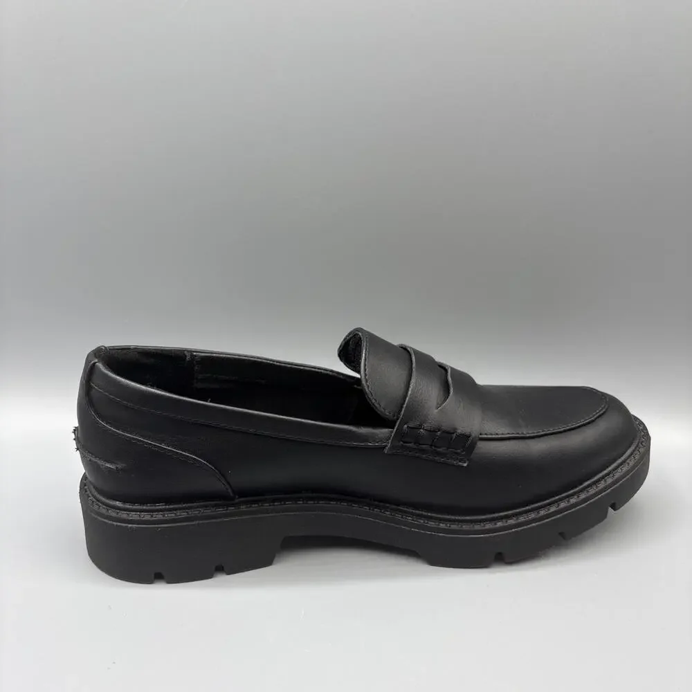 A New Day Chunky Penny Loafers Size 9.5 Black Faux Vegan Leather Dark Academia